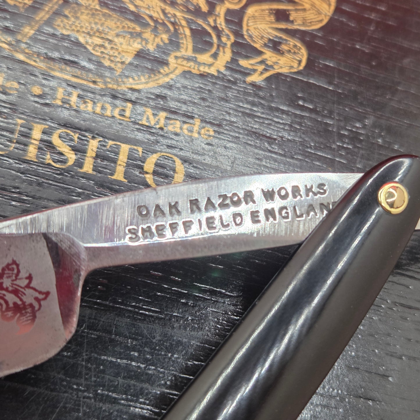 13/16 Oak Razor Works, Sheffield Razor. Acid Etching. Shave Ready.