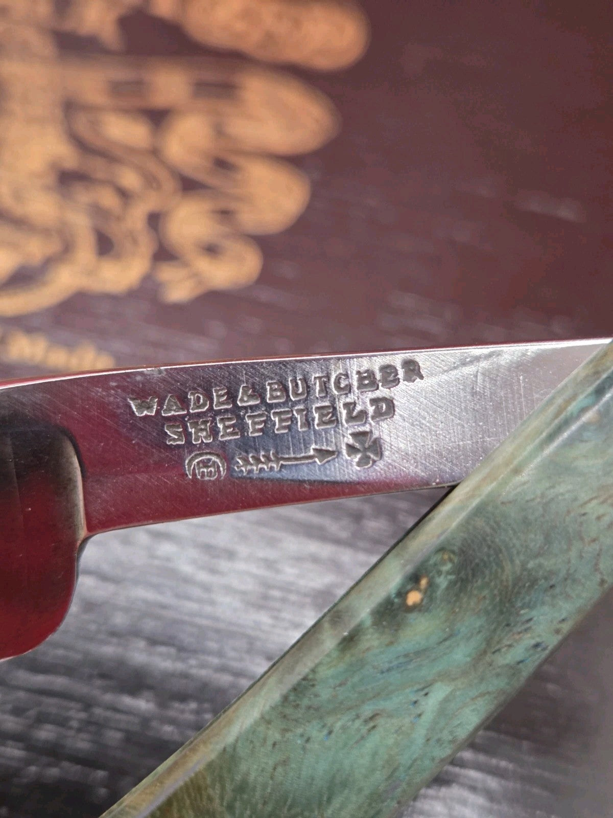 Vintage/Antique 13/16+ Wade & Butcher, Fine India Steel Etching. Shave ready.