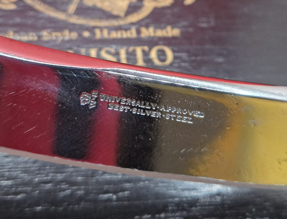 7/8 James-Wilks-June. Crown WR. Silver Steel Straight Razor.