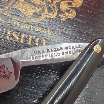 13/16 Oak Razor Works, Sheffield Razor. Acid Etching. Shave Ready.